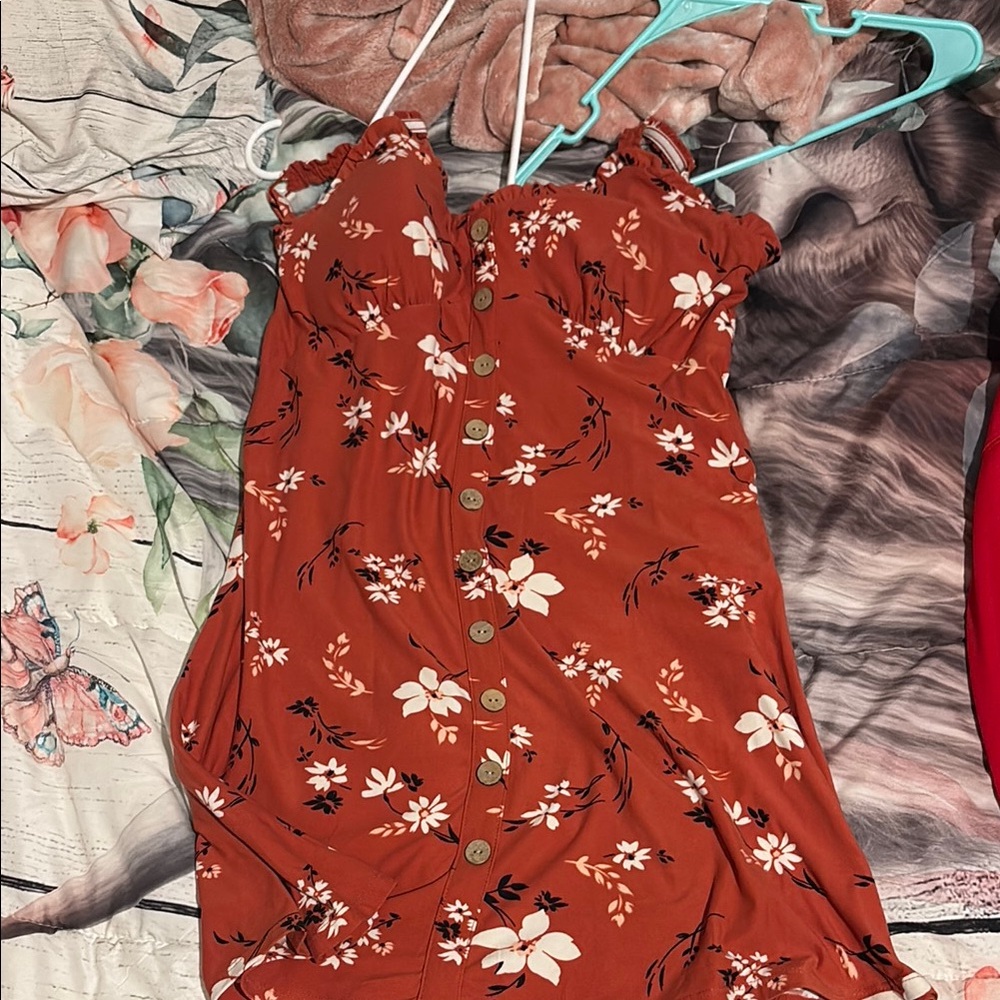 Floral Button-Down Dress in Rust